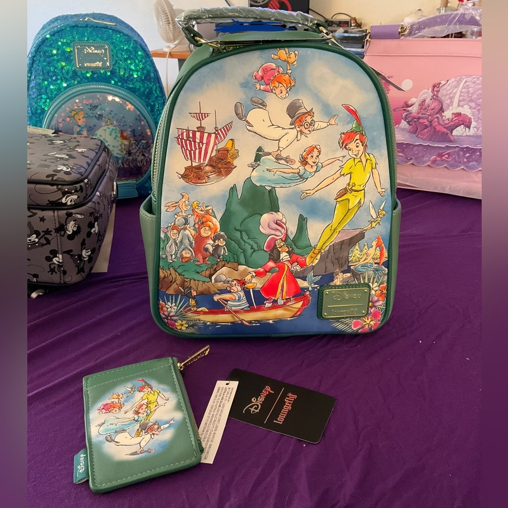 Disney Loungefly Peter Pan Backpack & Card Holder Set NWT